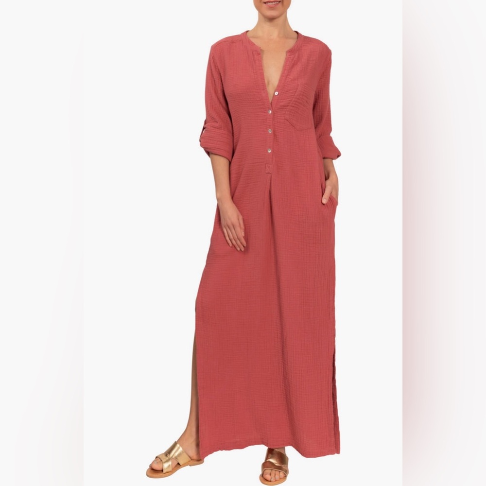 Everyday Ritual Tracey cotton caftan in Marsala. Size xxl